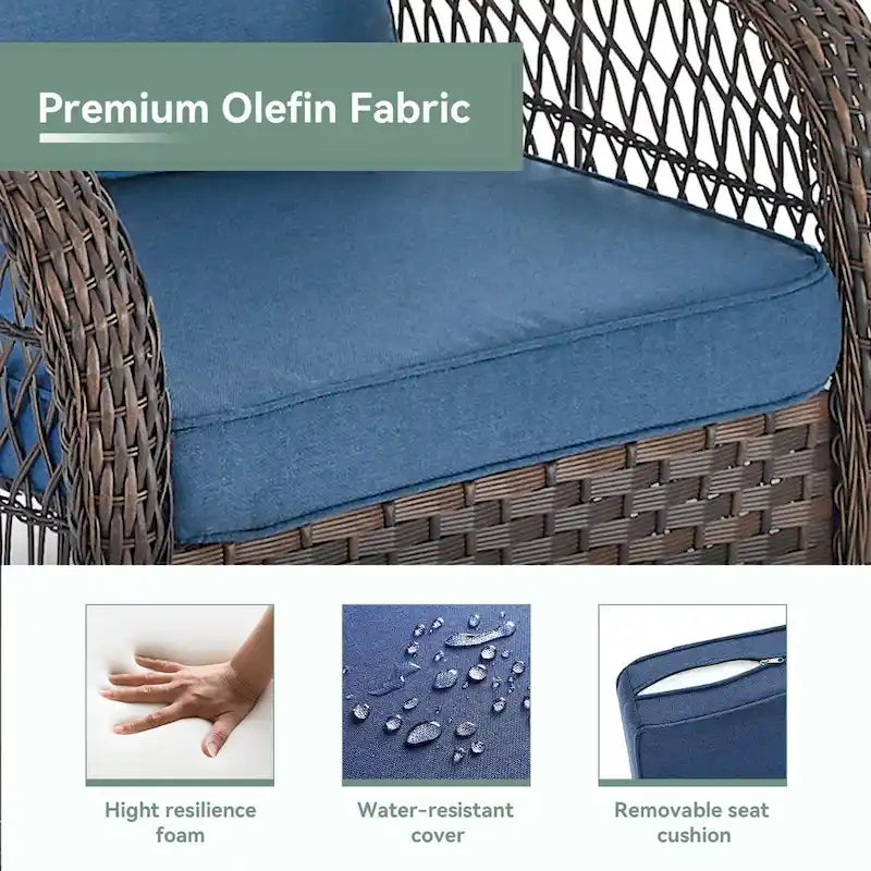 Ensemble de 3 fauteuils pivotants et berçants pour patio - Marron