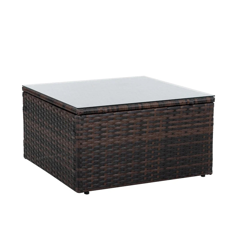 Ensemble de 5 meubles en osier avec table basse en verre trempé