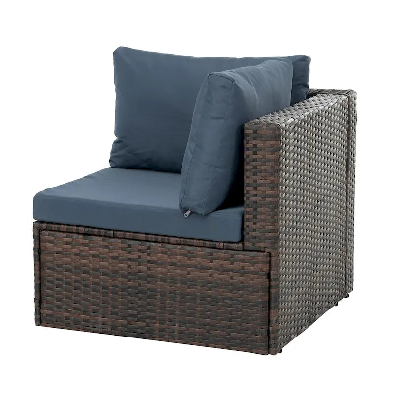 Ensemble de 5 meubles en osier avec table basse en verre trempé