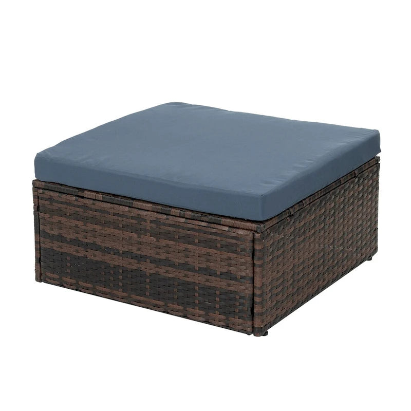 Ensemble de 5 meubles en osier avec table basse en verre trempé