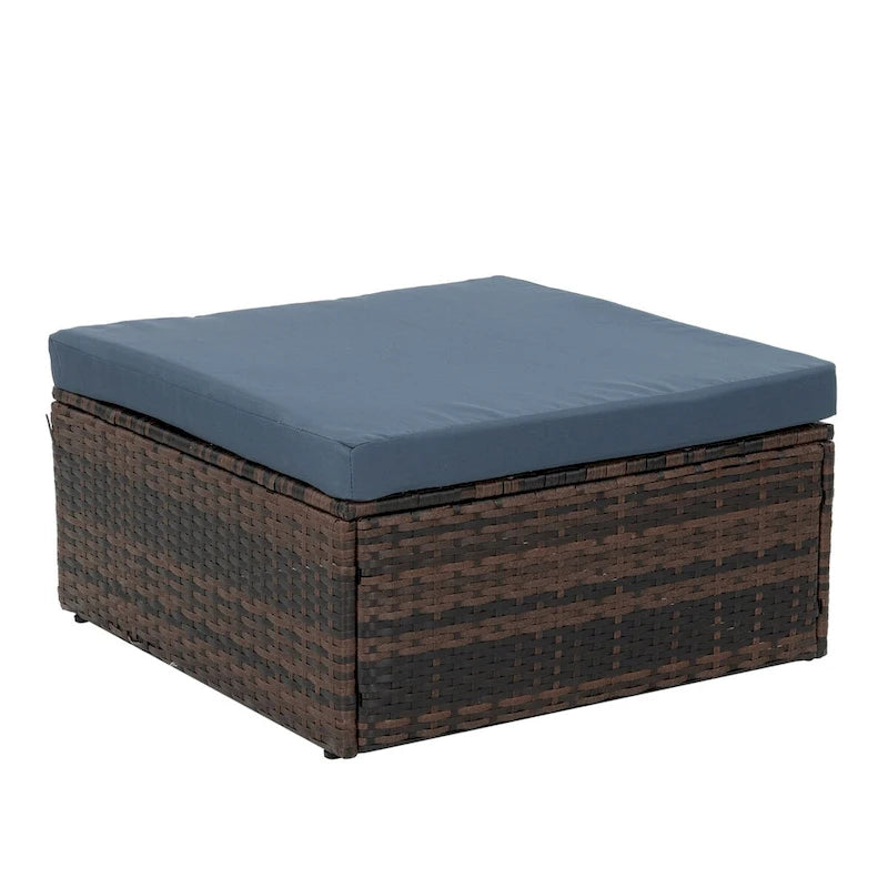 Ensemble de 5 meubles en osier avec table basse en verre trempé