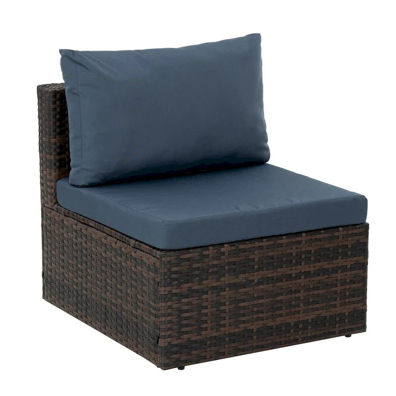 Ensemble de 5 meubles en osier avec table basse en verre trempé