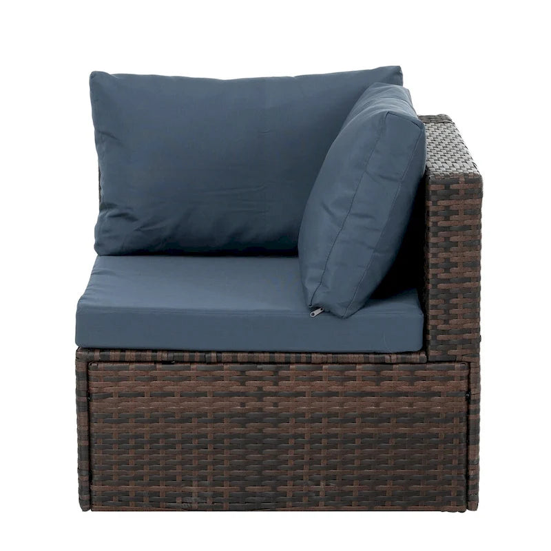 Ensemble de 5 meubles en osier avec table basse en verre trempé