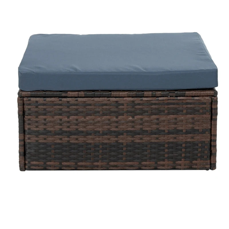Ensemble de 5 meubles en osier avec table basse en verre trempé