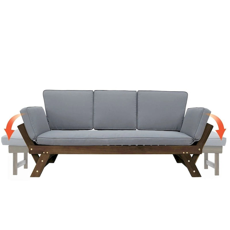 Canapé-lit d'extérieur en bois réglable avec coussins