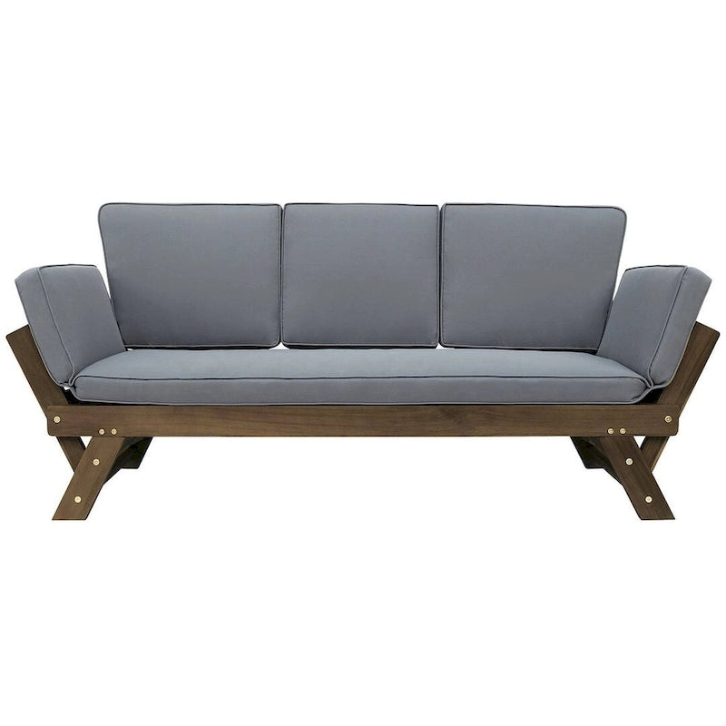 Canapé-lit d'extérieur en bois réglable avec coussins