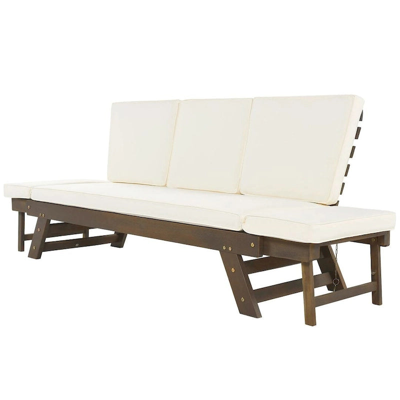 Canapé-lit d'extérieur en bois réglable avec coussins