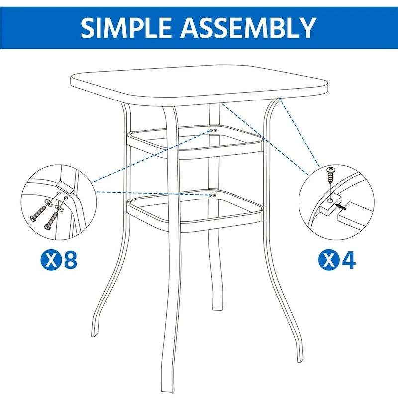 Table de bistrot de patio Yaheetech avec plateau en verre trempé et structure en fer