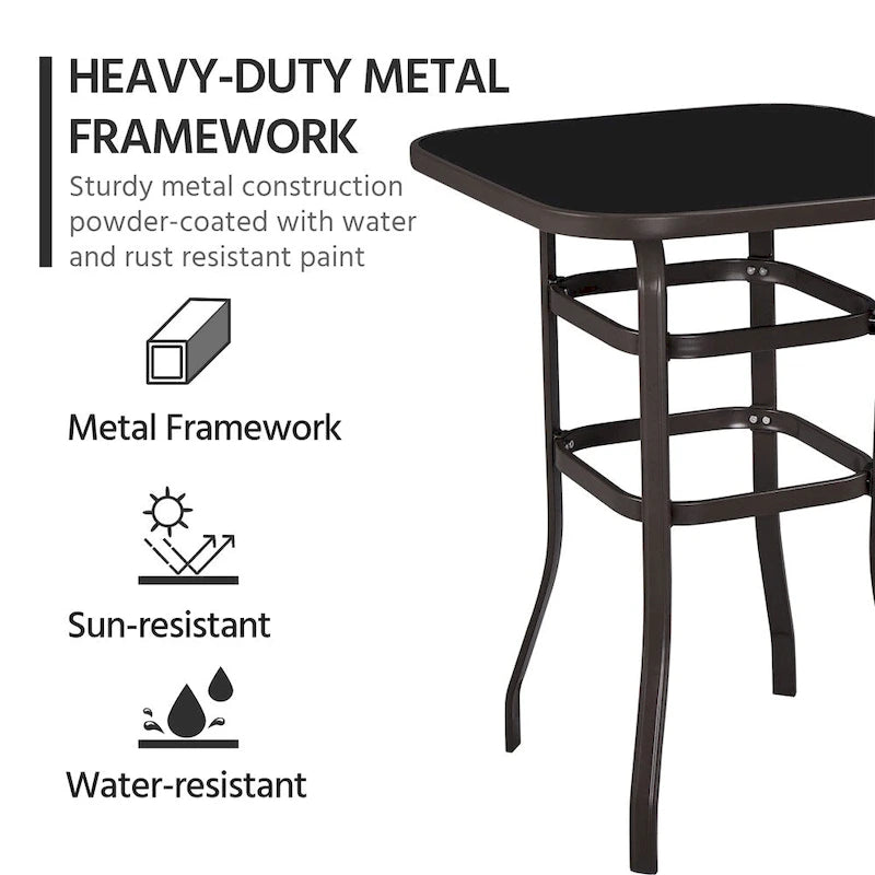 Table de bistrot de patio Yaheetech avec plateau en verre trempé et structure en fer