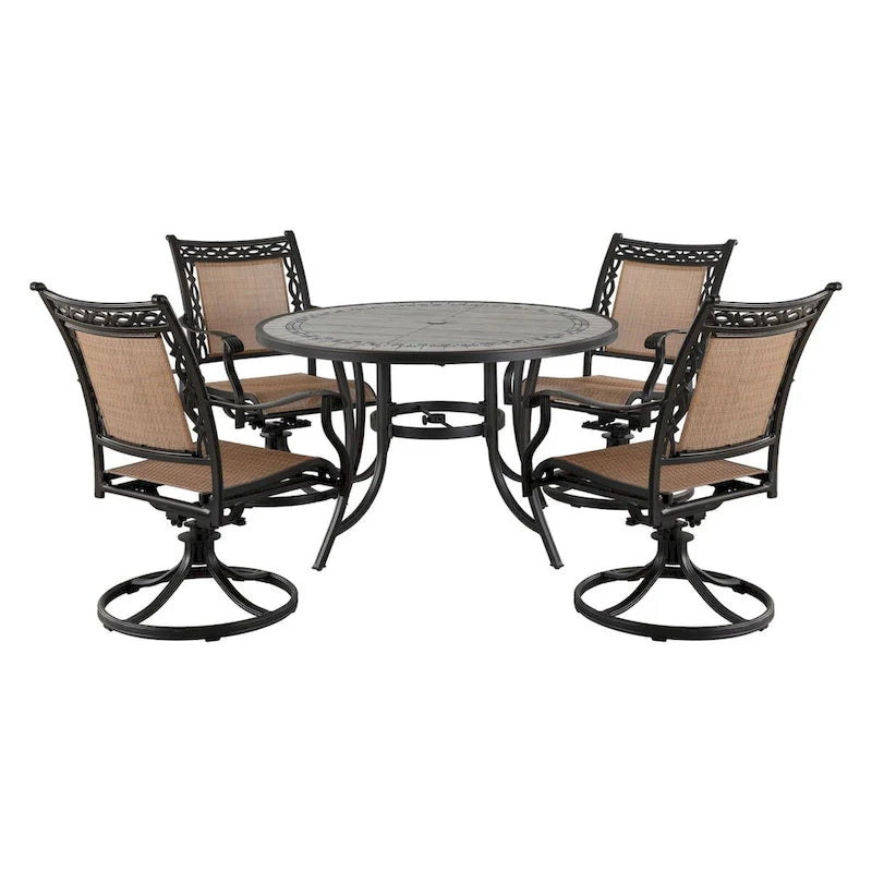 Ensemble de salle à manger d'extérieur en aluminium 5 pièces avec table ronde