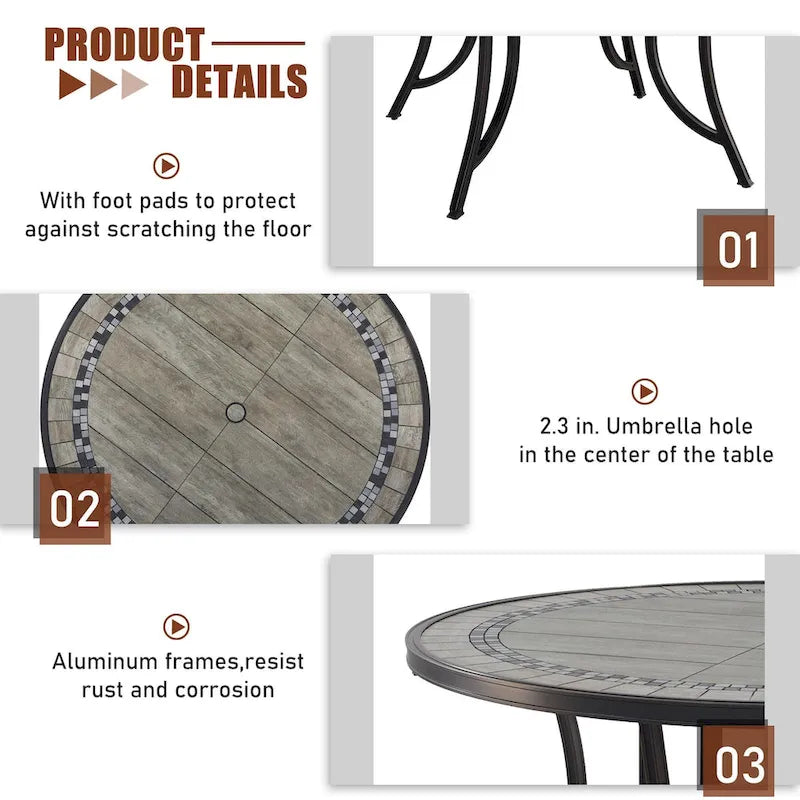 Ensemble de salle à manger d'extérieur en aluminium 5 pièces avec table ronde
