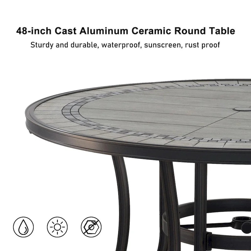 Ensemble de salle à manger d'extérieur en aluminium 5 pièces avec table ronde