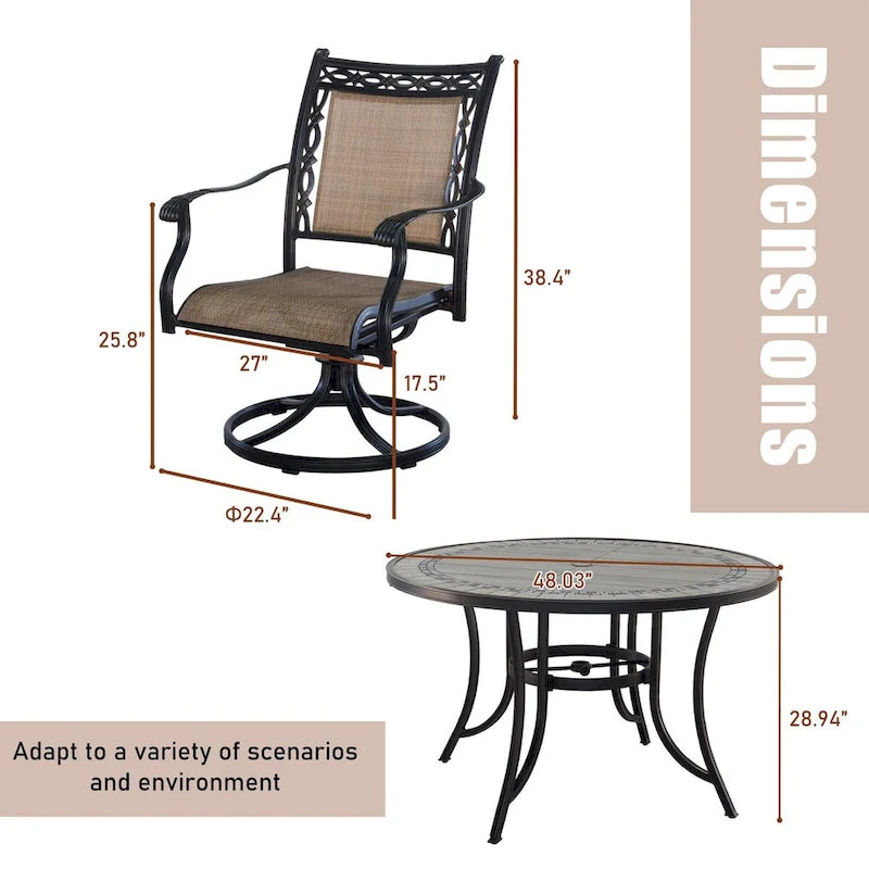 Ensemble de salle à manger d'extérieur en aluminium 5 pièces avec table ronde