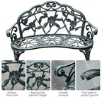 Banc d'extérieur deux places en aluminium moulé, orné de roses et finition antique, vert