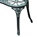 Banc d'extérieur deux places en aluminium moulé, orné de roses et finition antique, vert