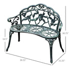 Banc d'extérieur deux places en aluminium moulé, orné de roses et finition antique, vert