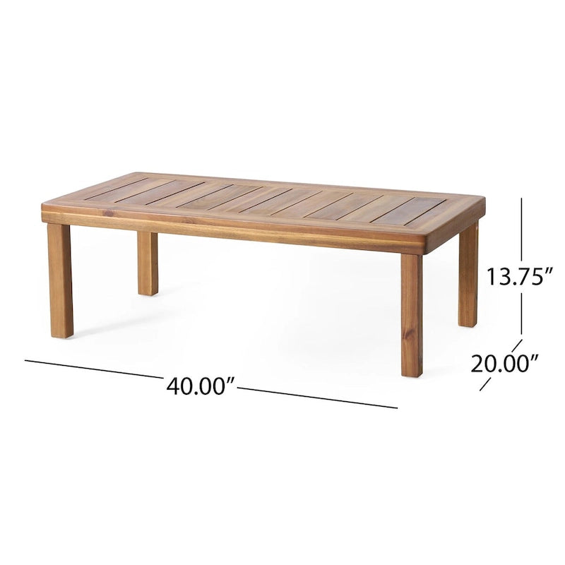 Ensemble canapé deux places et table basse en bois de teck et d'acacia avec coussins crème
