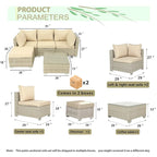 Ensemble de canapé d'angle d'extérieur 5 pièces en résine tressée PE tressée à la main avec coussins et table basse