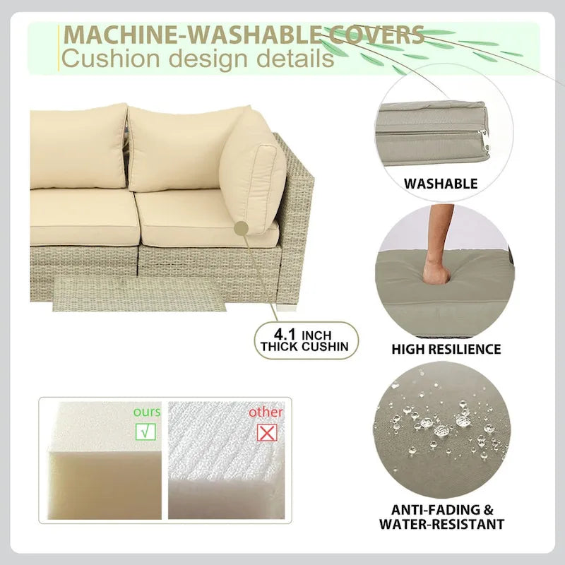 Ensemble de canapé d'angle d'extérieur 5 pièces en résine tressée PE tressée à la main avec coussins et table basse