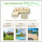 Ensemble de canapé d'angle d'extérieur 5 pièces en résine tressée PE tressée à la main avec coussins et table basse