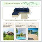 Ensemble de canapé d'angle d'extérieur 5 pièces en résine tressée PE tressée à la main avec coussins et table basse