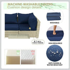 Ensemble de canapé d'angle d'extérieur 5 pièces en résine tressée PE tressée à la main avec coussins et table basse