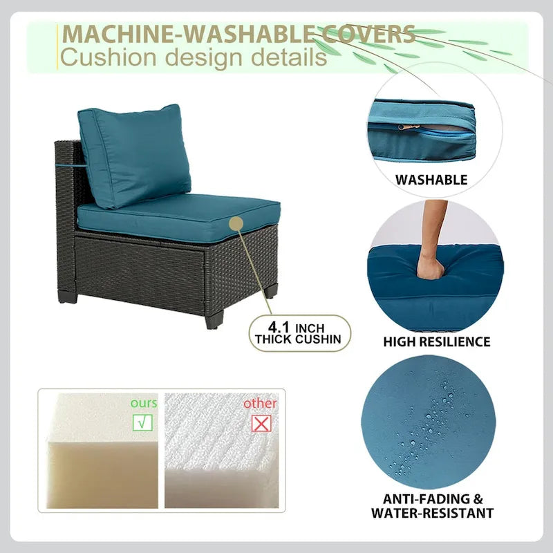 Ensemble de canapé d'angle d'extérieur 5 pièces en résine tressée PE tressée à la main avec coussins et table basse