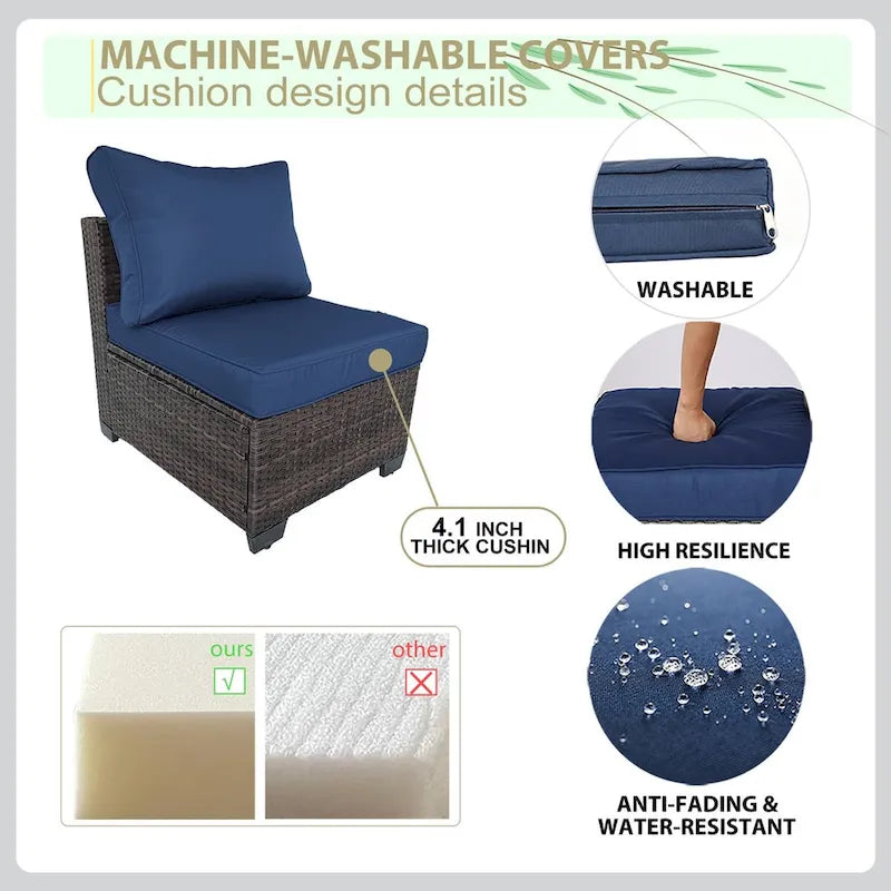 Ensemble de canapé d'angle d'extérieur 5 pièces en résine tressée PE tressée à la main avec coussins et table basse