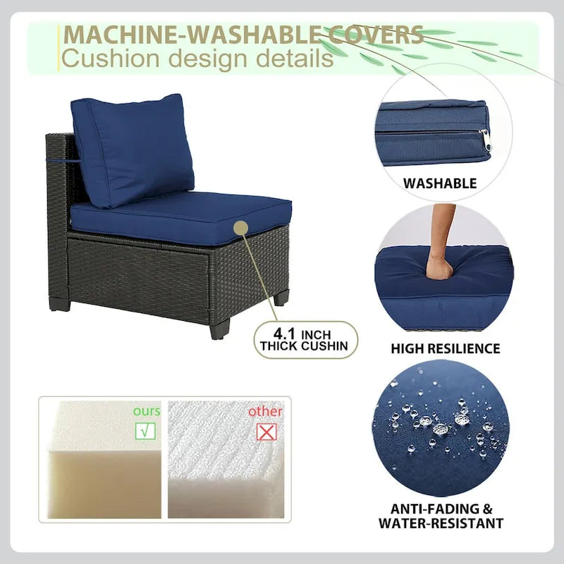 Ensemble de canapé d'angle d'extérieur 5 pièces en résine tressée PE tressée à la main avec coussins et table basse