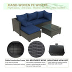 Ensemble de canapé d'angle d'extérieur 5 pièces en résine tressée PE tressée à la main avec coussins et table basse