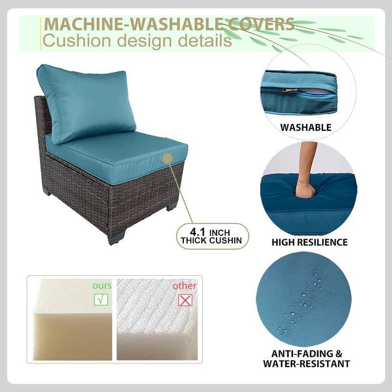 Ensemble de canapé d'angle d'extérieur 5 pièces en résine tressée PE tressée à la main avec coussins et table basse