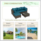 Ensemble de canapé d'angle d'extérieur 5 pièces en résine tressée PE tressée à la main avec coussins et table basse