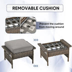 Canapé 3 places pivotant de patio, table basse et pouf - Marron