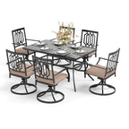 Ensemble de salle à manger d'extérieur MAISON ARTS 7 pièces, comprenant 6 chaises pivotantes avec coussin et 1 table en métal avec trou pour parasol de 6,6 cm.