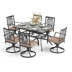 Ensemble de salle à manger d'extérieur MAISON ARTS 7 pièces, comprenant 6 chaises pivotantes avec coussin et 1 table en métal avec trou pour parasol de 6,6 cm.