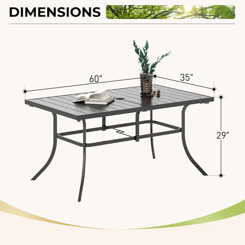 Ensemble de salle à manger d'extérieur MAISON ARTS 7 pièces, comprenant 6 chaises pivotantes avec coussin et 1 table en métal avec trou pour parasol de 6,6 cm.