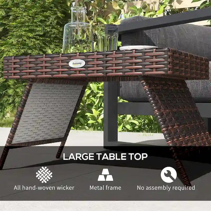 Table d'appoint pliante en rotin, table basse d'extérieur en rotin PE tressé à la main, idéale pour balcon, jardin, pelouse ou cour.