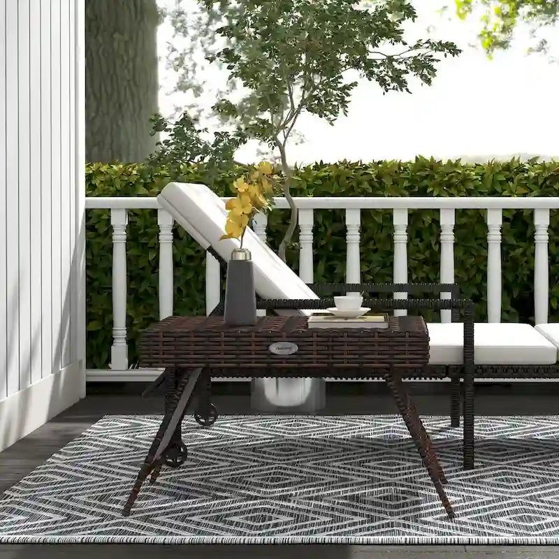 Table d'appoint pliante en rotin, table basse d'extérieur en rotin PE tressé à la main, idéale pour balcon, jardin, pelouse ou cour.