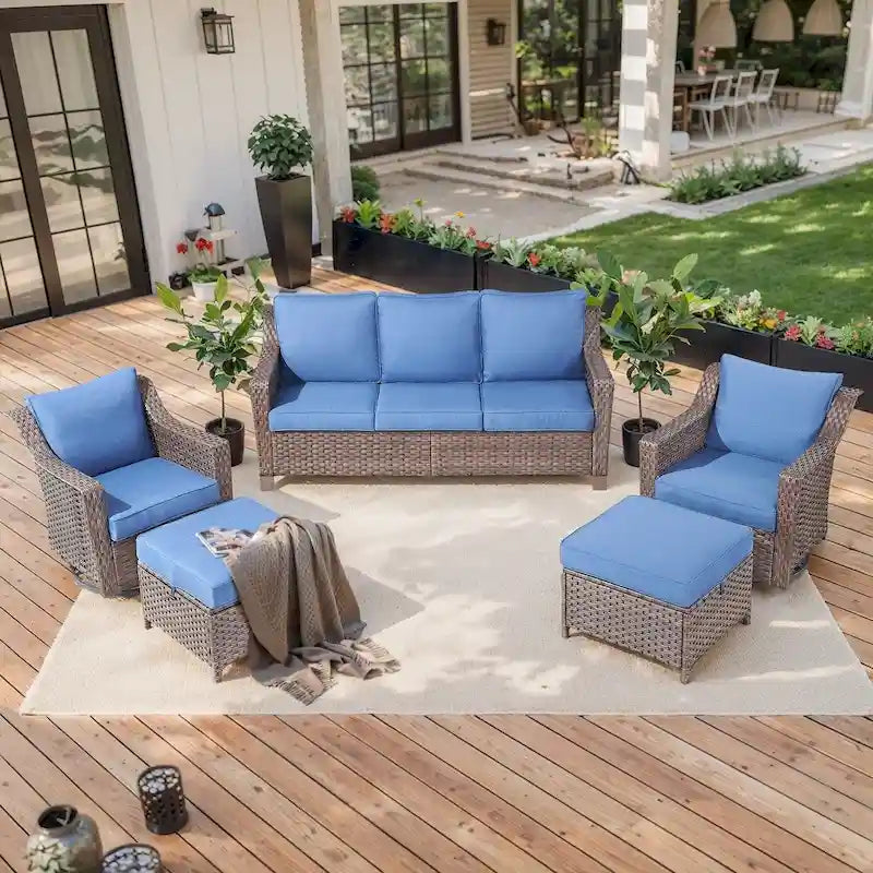 Ensemble de conversation avec fauteuil à bascule pivotant d'extérieur - Marron