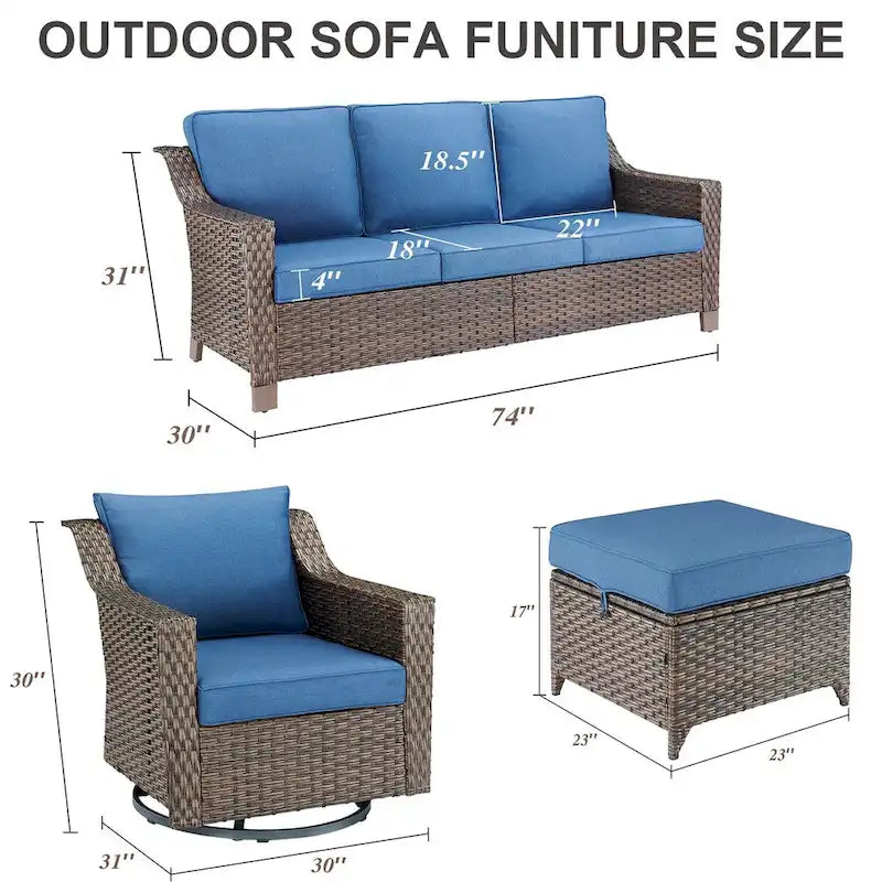 Ensemble de conversation avec fauteuil à bascule pivotant d'extérieur - Marron