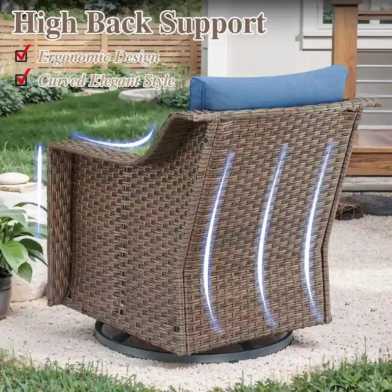 Ensemble de conversation avec fauteuil à bascule pivotant d'extérieur - Marron
