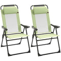 Ensemble de 2 chaises de jardin pliantes, chaise de terrasse extérieure avec dossier inclinable, chaise de camping avec appui-tête amovible pour jardin