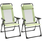 Ensemble de 2 chaises de jardin pliantes, chaise de terrasse extérieure avec dossier inclinable, chaise de camping avec appui-tête amovible pour jardin