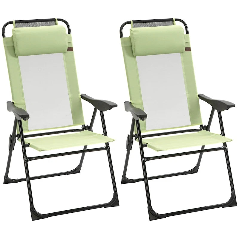 Ensemble de 2 chaises de jardin pliantes, chaise de terrasse extérieure avec dossier inclinable, chaise de camping avec appui-tête amovible pour jardin