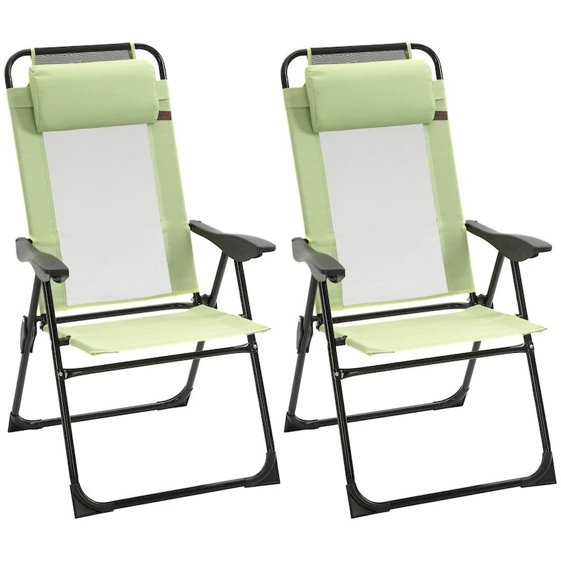 Folding Patio Chairs Set of 2, Outdoor Deck Chair with Adjustable Sling Back, Camping Chair with Removable Headrest for Garden