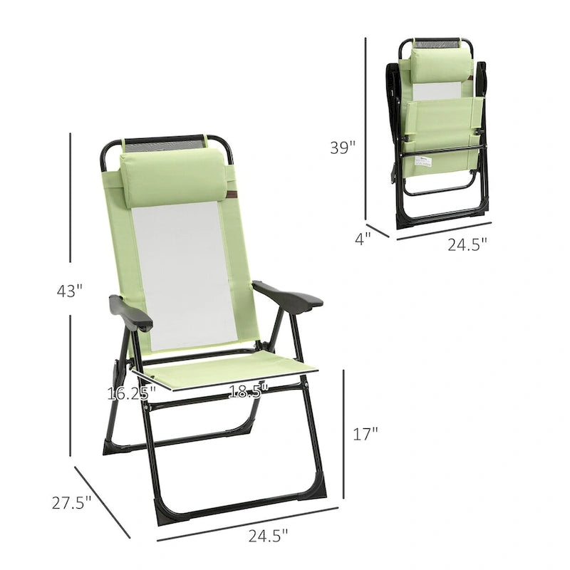 Ensemble de 2 chaises de jardin pliantes, chaise de terrasse extérieure avec dossier inclinable, chaise de camping avec appui-tête amovible pour jardin