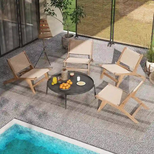 1/2 PCS Modern Accent Teak Wooden Chair w/ Braided Seat & Backrest