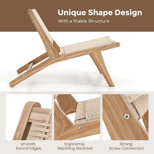 Chaise d'appoint moderne en bois de teck (1/2 pièce) avec assise et dossier tressés