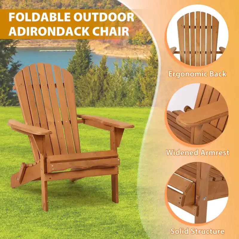 Chaise Adirondack pliable Wesley en bois massif naturel avec assise à lattes