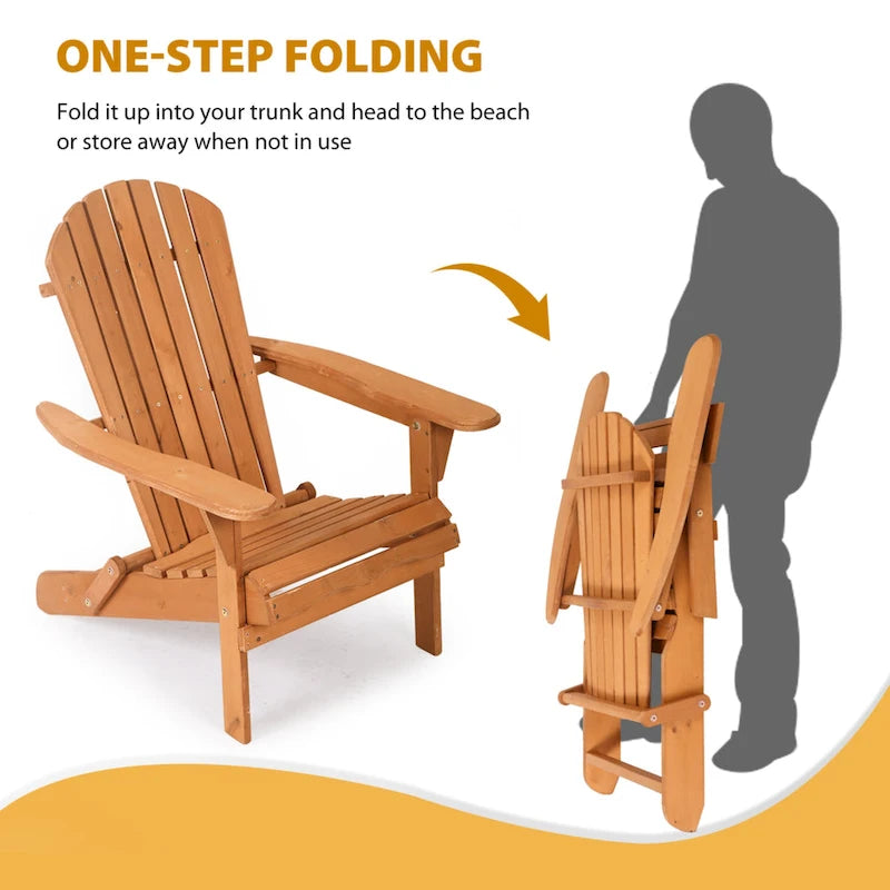 Chaise Adirondack pliable Wesley en bois massif naturel avec assise à lattes